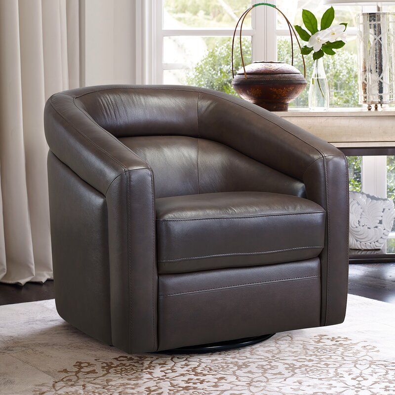 Orren Ellis Silloth Contemporary Genuine Leather Swivel Barrel Chair